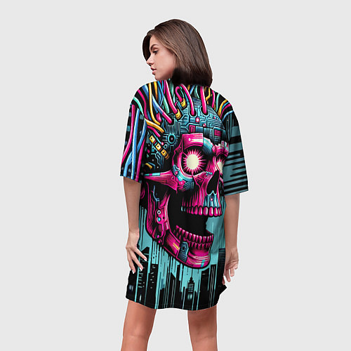 Женская длинная футболка Cyber skull - ai art fantasy / 3D-принт – фото 4