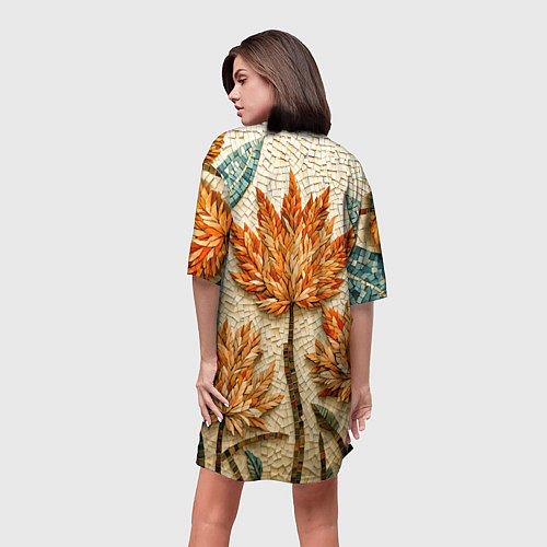 Женская длинная футболка Мозаика осенняя листва в теплых тонах / 3D-принт – фото 4