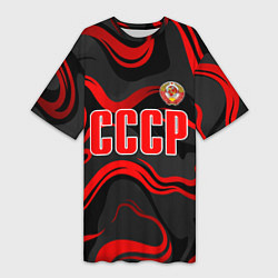Футболка женская длинная СССР - red stripes, цвет: 3D-принт