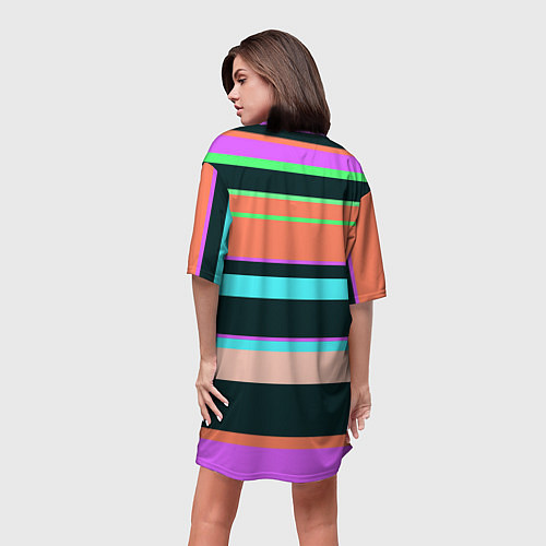 Женская длинная футболка Цветные разные полосы / 3D-принт – фото 4