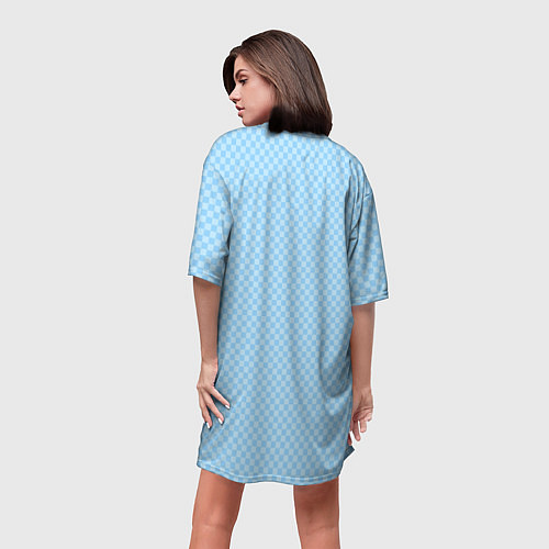 Женская длинная футболка Светлый голубой паттерн мелкая шахматка / 3D-принт – фото 4