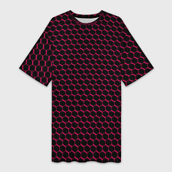 Женская длинная футболка Чёрно-розовый паттерн соты