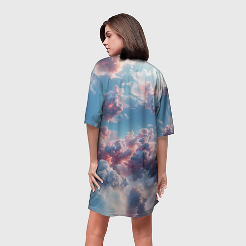Женская длинная футболка Сказочные облака патерн / 3D-принт – фото 4