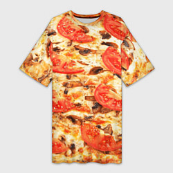 Женская длинная футболка Пицца с грибами и томатом - текстура