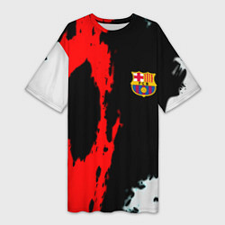Футболка женская длинная Barcelona fc краски спорт, цвет: 3D-принт