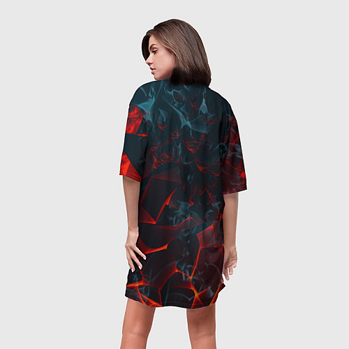Женская длинная футболка Темная абстракция с разломом красных плит / 3D-принт – фото 4