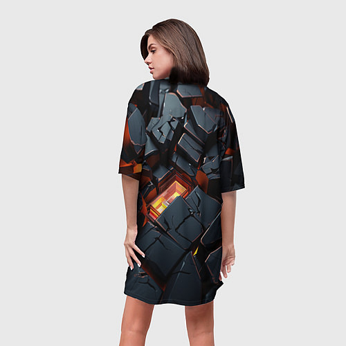 Женская длинная футболка Черные камни с разломами / 3D-принт – фото 4