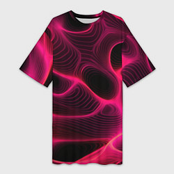 Женская длинная футболка Неоновая яркая геометрическая абстракция со светом
