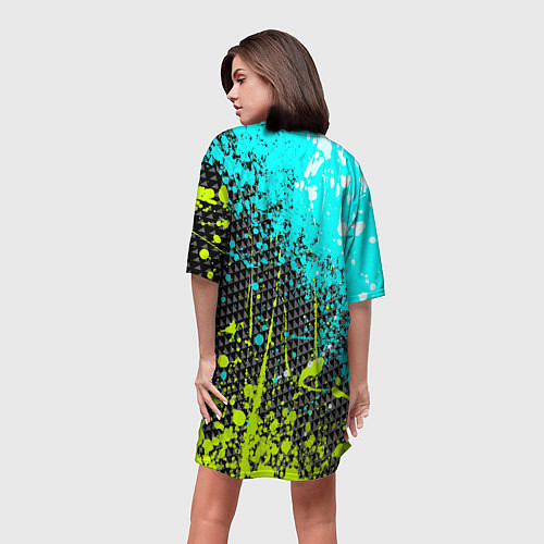 Женская длинная футболка Брызги красок с геометрией / 3D-принт – фото 4