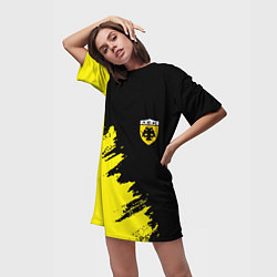 Футболка женская длинная AEK sport color yellow, цвет: 3D-принт — фото 2