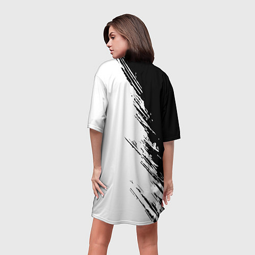 Женская длинная футболка Ассасинс Крид - белый и черный цвет / 3D-принт – фото 4