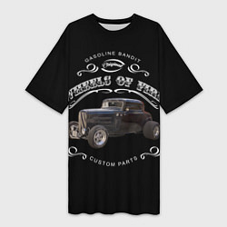 Женская длинная футболка Хот-род и надпись колеса огня