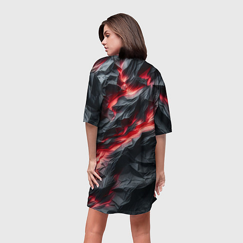 Женская длинная футболка Раскаленная лава на горных камнях / 3D-принт – фото 4