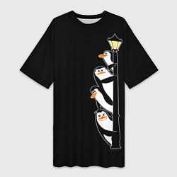 Футболка женская длинная Пингвины на фонарном столбе, цвет: 3D-принт