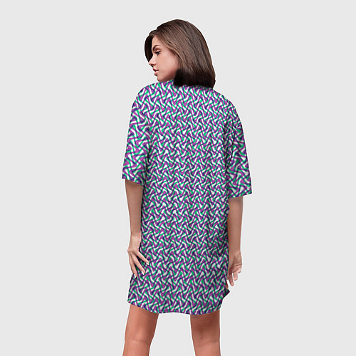 Женская длинная футболка Волнистые полосы текстурированный сиренево-бирюзов / 3D-принт – фото 4