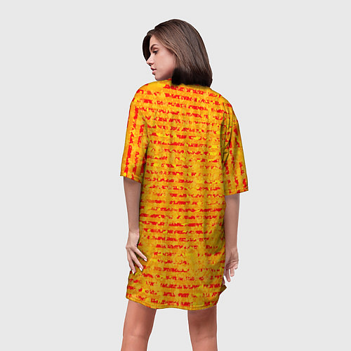 Женская длинная футболка Яркий красно-жёлтый абстарктный полосатый / 3D-принт – фото 4