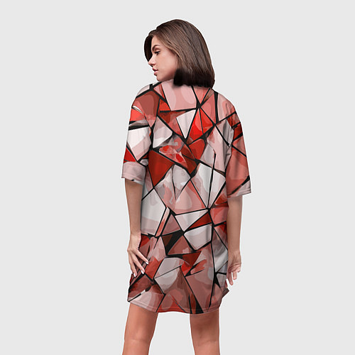 Женская длинная футболка Чёрно-красная абстракция и чёрные полосы / 3D-принт – фото 4