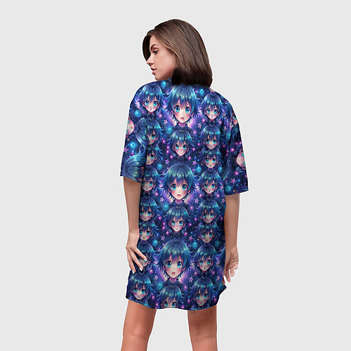 Женская длинная футболка Аниме персонаж с синими волосами / 3D-принт – фото 4