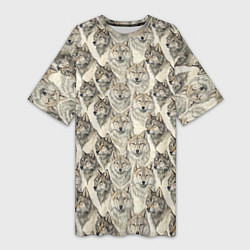 Футболка женская длинная Паттерн лесного волка, цвет: 3D-принт