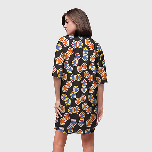 Женская длинная футболка Сине-оранжевая мозаика на черном / 3D-принт – фото 4