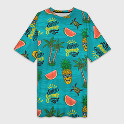 Футболка женская длинная Enjoy summer pattern - pineapple, цвет: 3D-принт