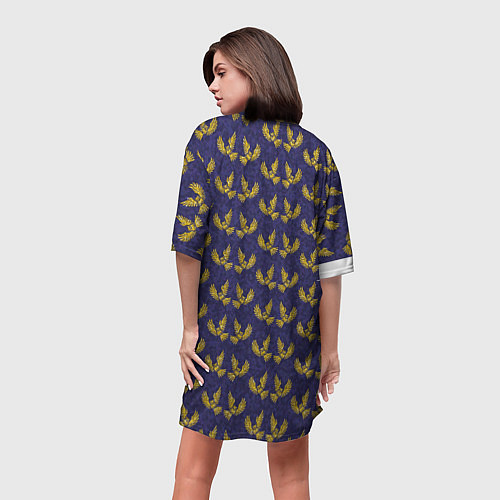 Женская длинная футболка Золотые совы на фиолетовом - паттерн / 3D-принт – фото 4