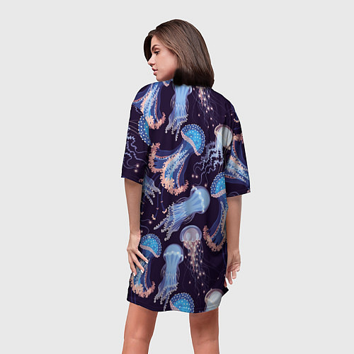 Женская длинная футболка Светящиеся медузы / 3D-принт – фото 4