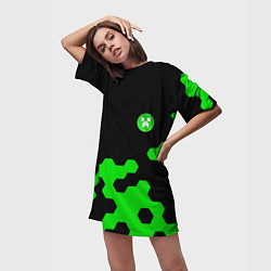 Футболка женская длинная Minecraft game creeper, цвет: 3D-принт — фото 2
