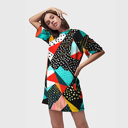 Футболка женская длинная Abstract patchwork - ai art, цвет: 3D-принт — фото 2