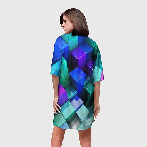 Женская длинная футболка Неоновые кубы текстура / 3D-принт – фото 4