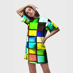 Футболка женская длинная Оптические кубы, цвет: 3D-принт — фото 2
