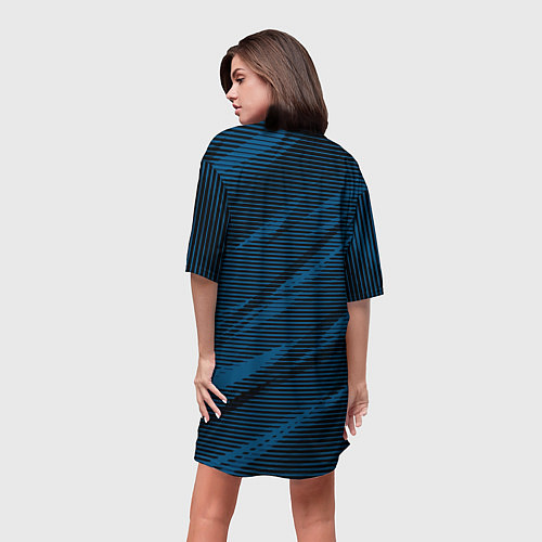 Женская длинная футболка Полосатый чёрно-синий / 3D-принт – фото 4