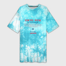 Женская длинная футболка Tokyo: tie-dye azure