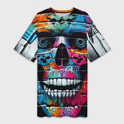 Футболка женская длинная Crazy color skull - graffiti, цвет: 3D-принт