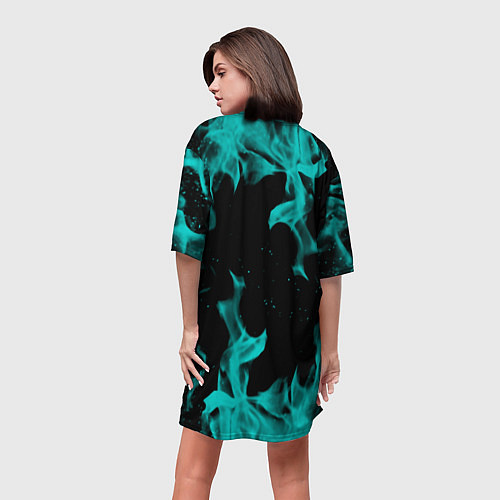 Женская длинная футболка Вайпер flame neon game / 3D-принт – фото 4