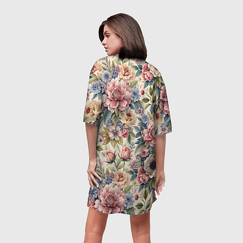 Женская длинная футболка Нежные цветочные мотивы / 3D-принт – фото 4