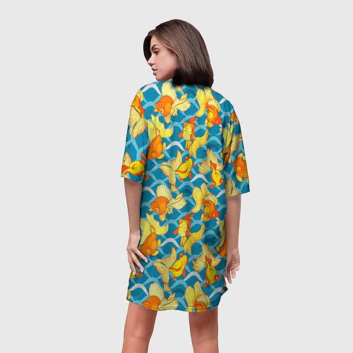 Женская длинная футболка Разноцветные золотые рыбки / 3D-принт – фото 4