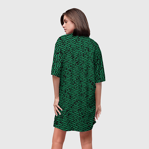 Женская длинная футболка Чёрно-зелёный волнистая текстура / 3D-принт – фото 4