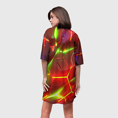 Женская длинная футболка Неоновые красные плиты с ярким светом / 3D-принт – фото 4