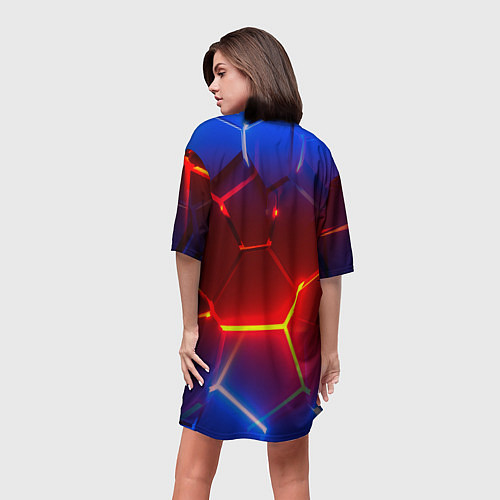 Женская длинная футболка Светящиеся лавой неоновые плиты в разломе / 3D-принт – фото 4