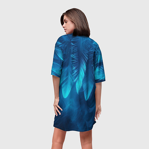Женская длинная футболка Вертикальные синие перья и дым / 3D-принт – фото 4