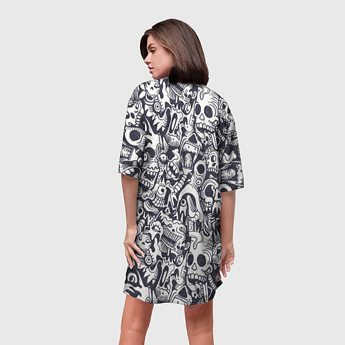 Женская длинная футболка Черепа с волосами / 3D-принт – фото 4