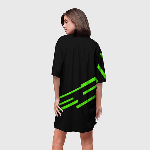 Женская длинная футболка Razer line green / 3D-принт – фото 4