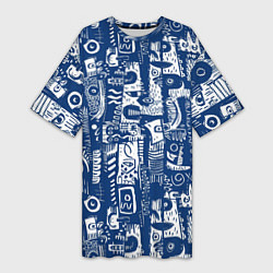 Футболка женская длинная Маски туземные абстракция, цвет: 3D-принт