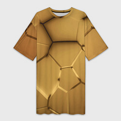 Женская длинная футболка Золотые неоновые плиты в разломе