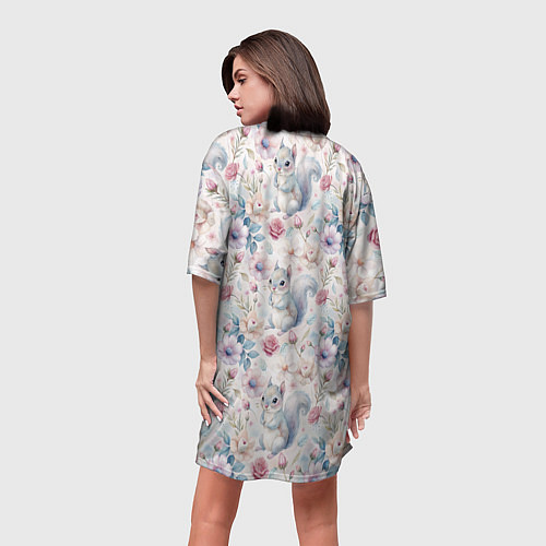 Женская длинная футболка Бельчонок в цветах / 3D-принт – фото 4