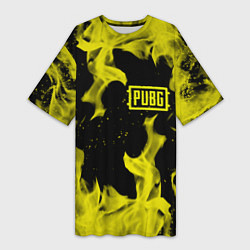 Женская длинная футболка PUBG жёлтый огонь