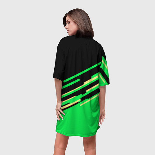 Женская длинная футболка Razer line green pattern / 3D-принт – фото 4