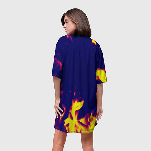 Женская длинная футболка Horizon zero dawn flame yellow / 3D-принт – фото 4