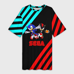 Женская длинная футболка Sonic sega geometry